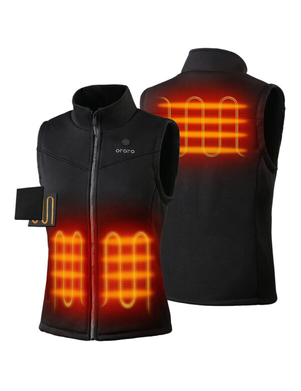 Women's Heated Fleece Vest- Black (3 Heating Zones) | ororo®